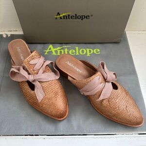 Antelope Leather Mules. NWT. NWB.  Women 8.5
European 39